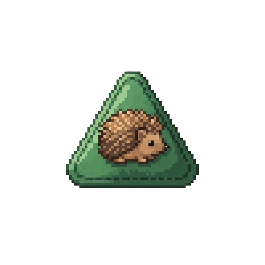 Felt Green Triangle with a Tiny Woodland Hedgehog