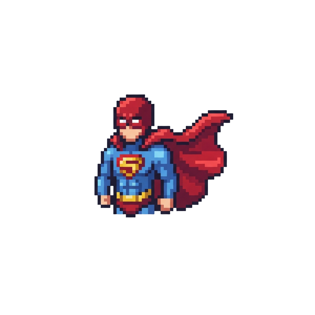 A Playful Superhero Land with Cape-waving Motion