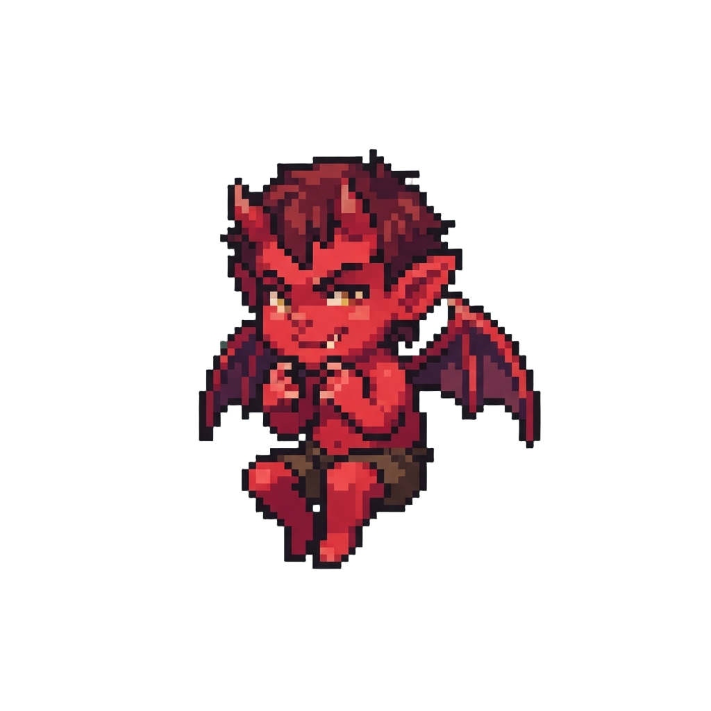 A Mischievous Little Red Imp with Tiny Bat Wings