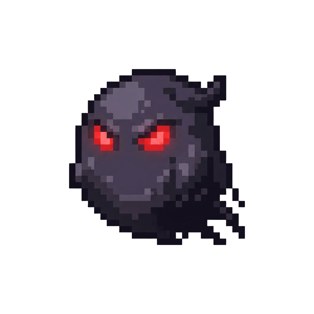 A Tiny Shadow Sprite with Glowing Red Eyes