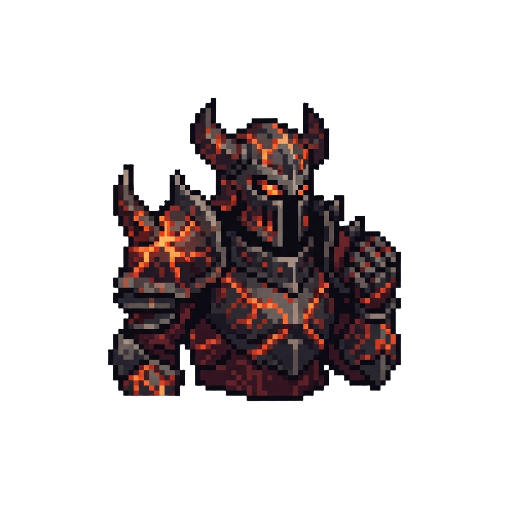 A Infernal Knight with Lava-veined Armor