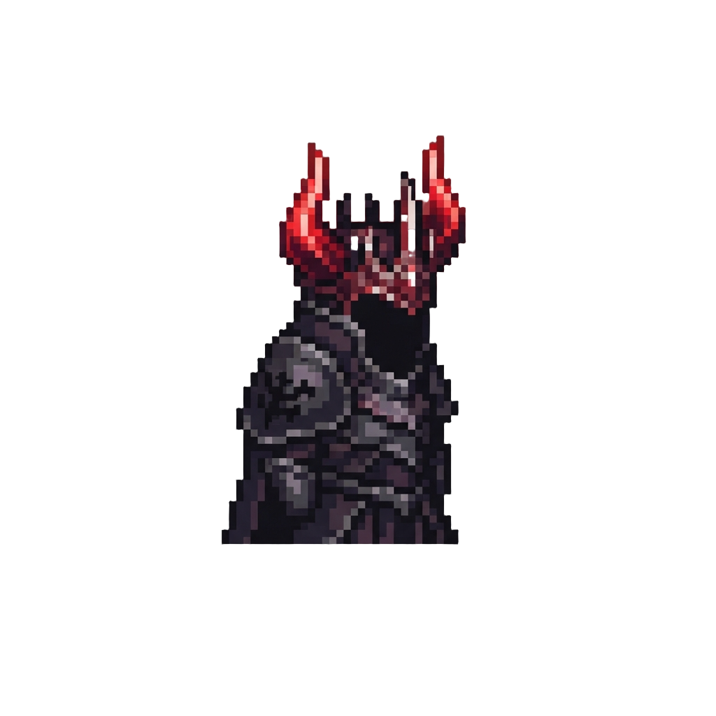 A Shadow Emperor with Glowing Crimson Horn Crown