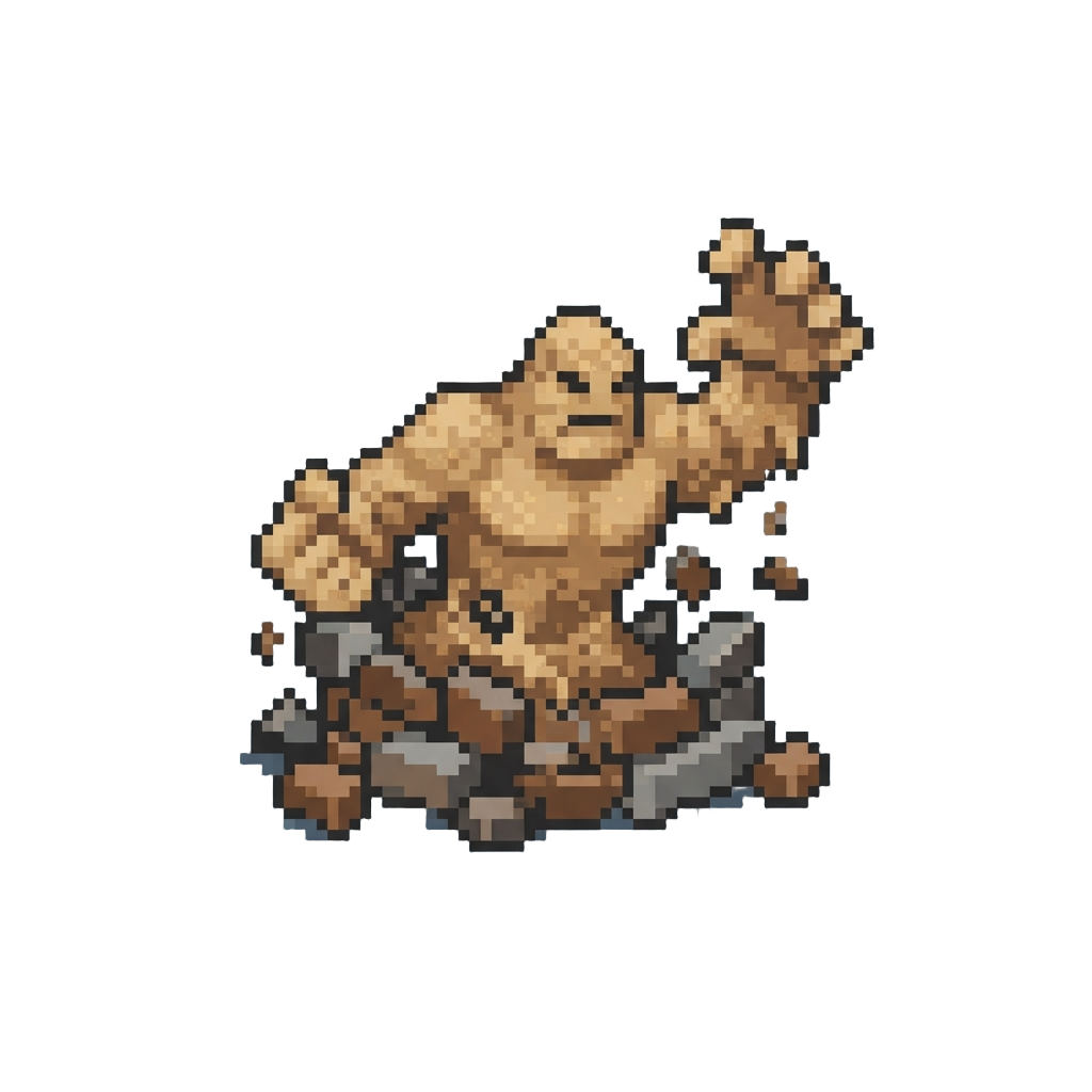 A Sandy Giant Sandman Figure Bursting Out of Bricks