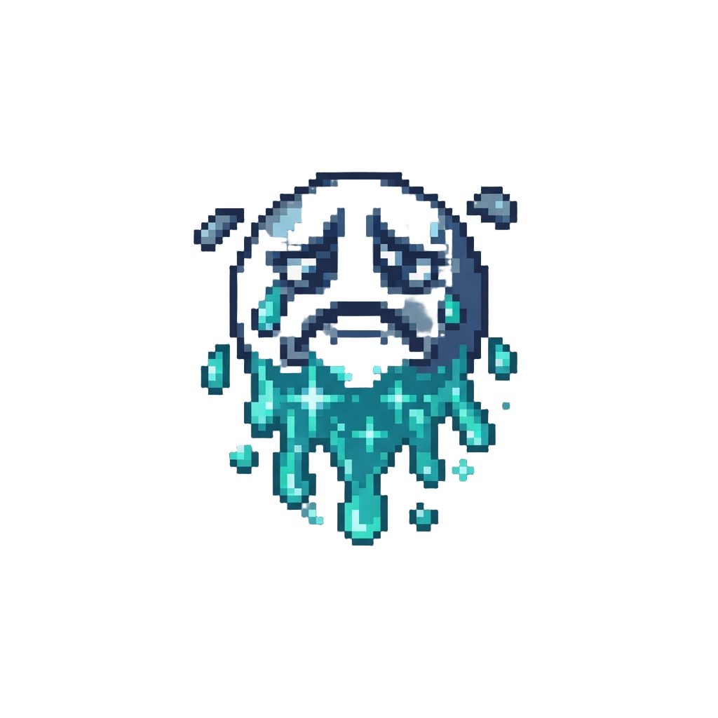 A Cartoon Sad-face Burst That Instantly Droops Into Teal Sparks