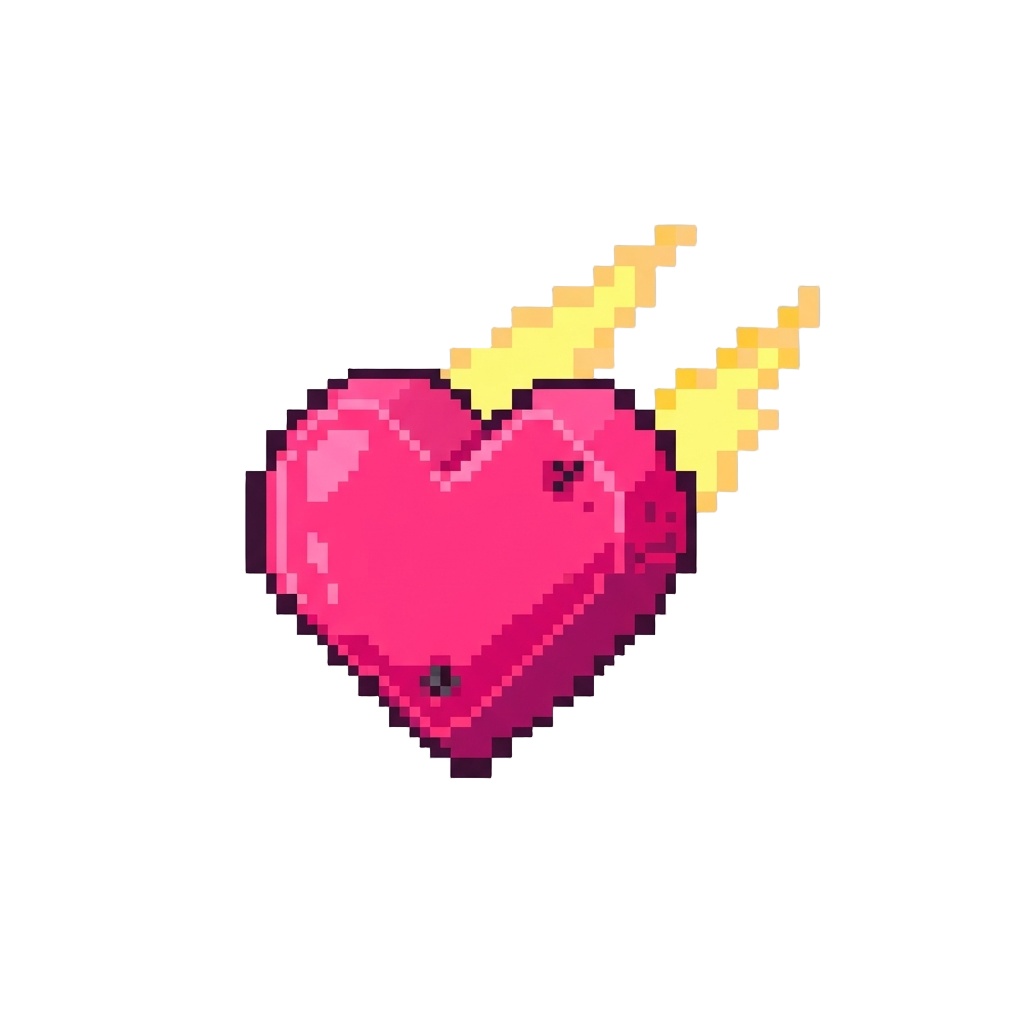 A Twin-burst Arcade Heart Flashing in Bright Neon Pink