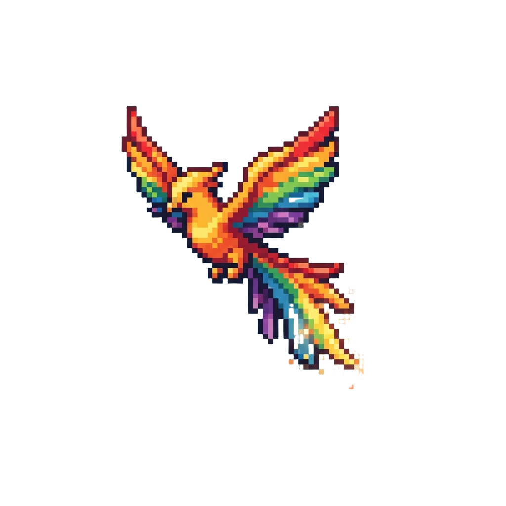 A Massive Cascading Rainbow Phoenix Shedding Glowing Glitter Trails