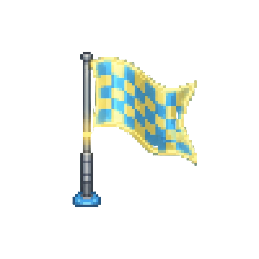 A Towering Holographic Checkered Flag Blooming in Golden Light