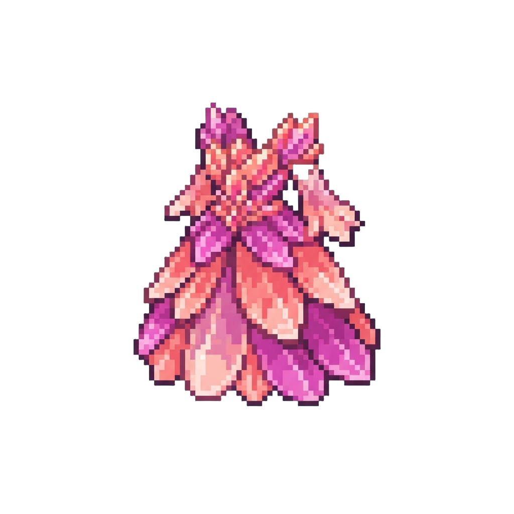 A Crystal Blossom Gown Glowing with Vivid Magenta and Soft Coral Petals