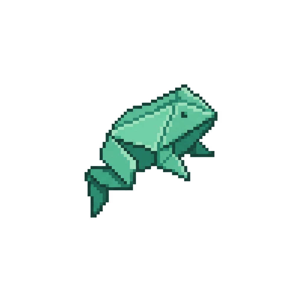 A Tiny Emerald Origami Frog Hopping Playfully Across the Air