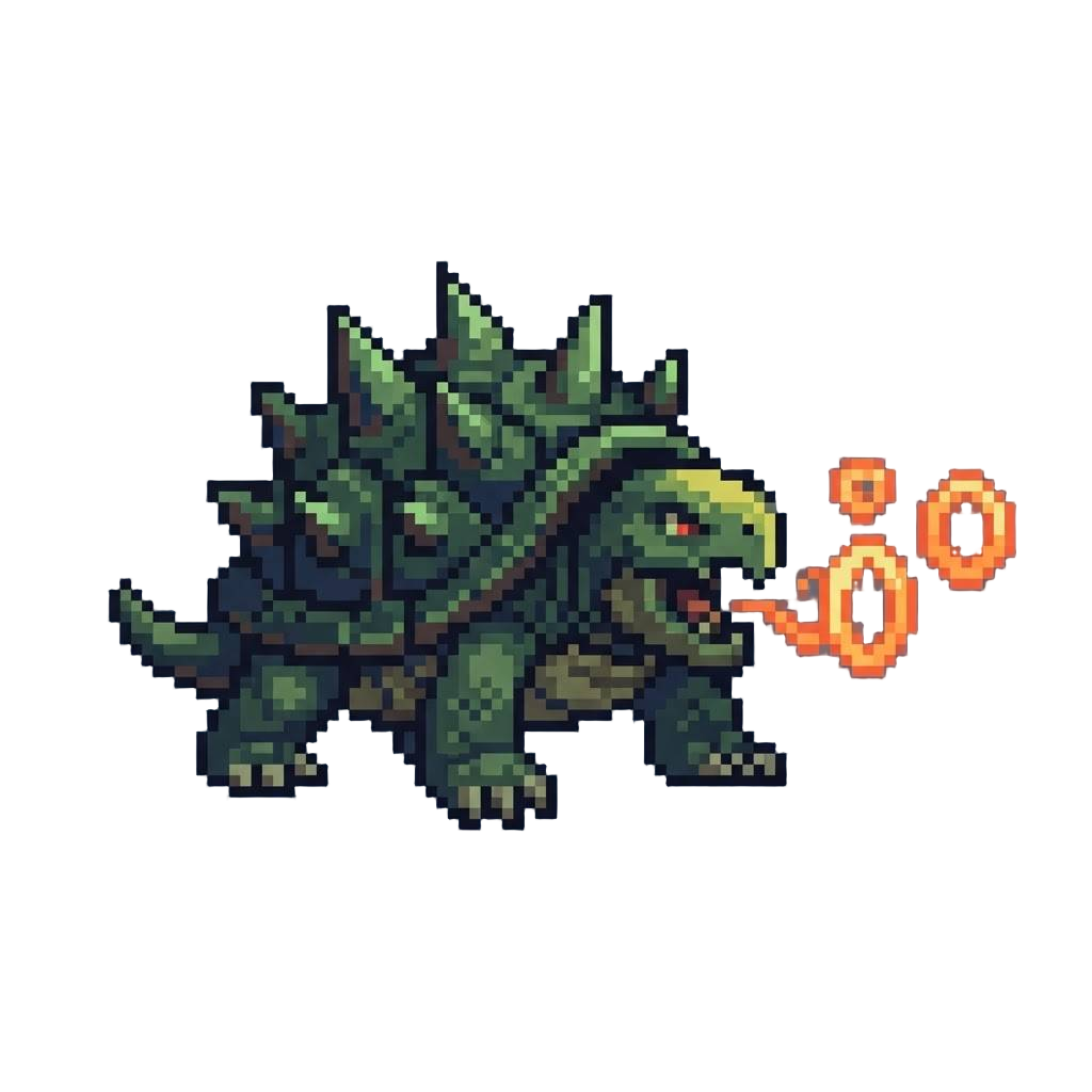 A Spiked Spiked-carapace Turtle Titan Breathing Glowing Orange Smoke Rings