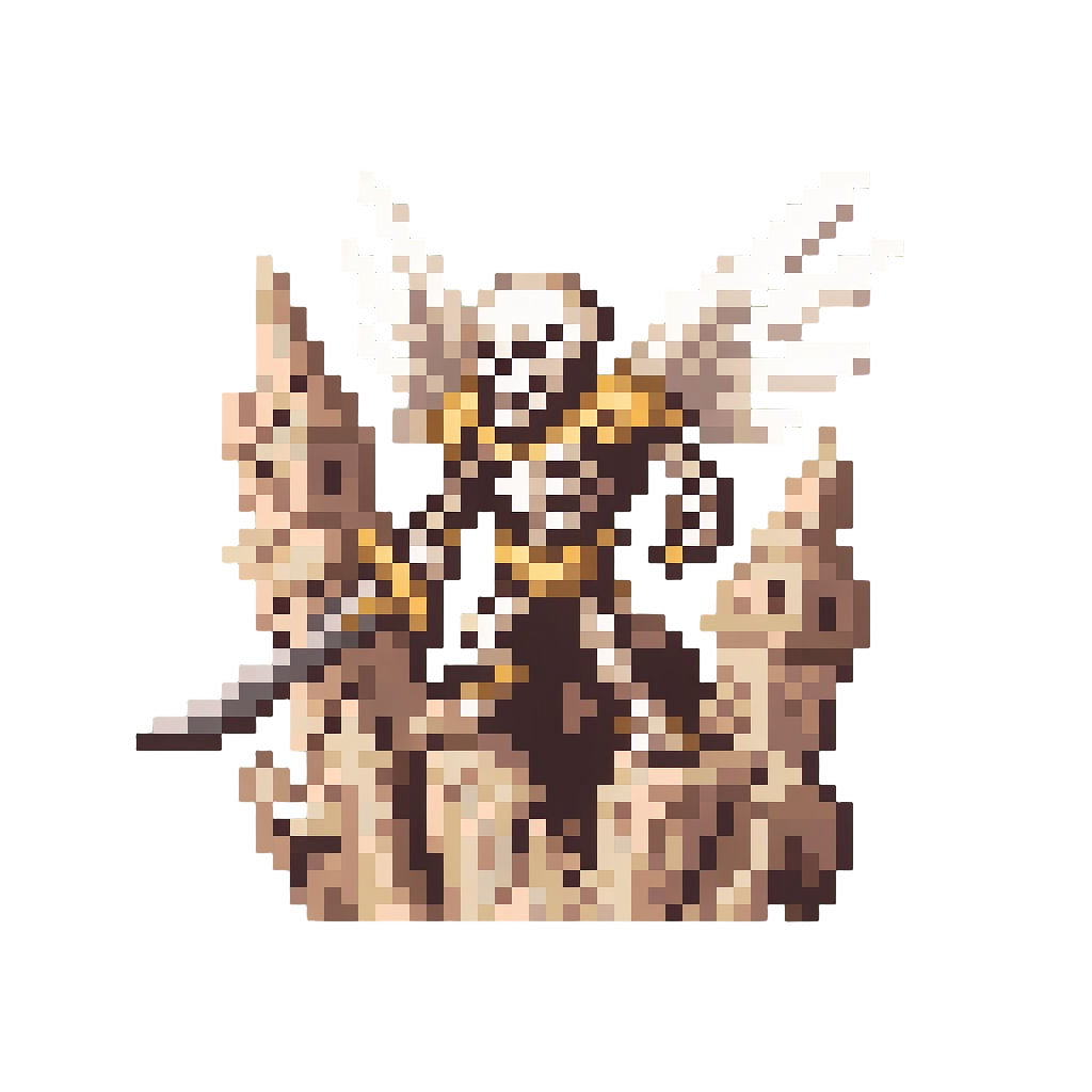 A Towering Skeletal Archangel Flanked by Tumbling Crumbling Cathedrals