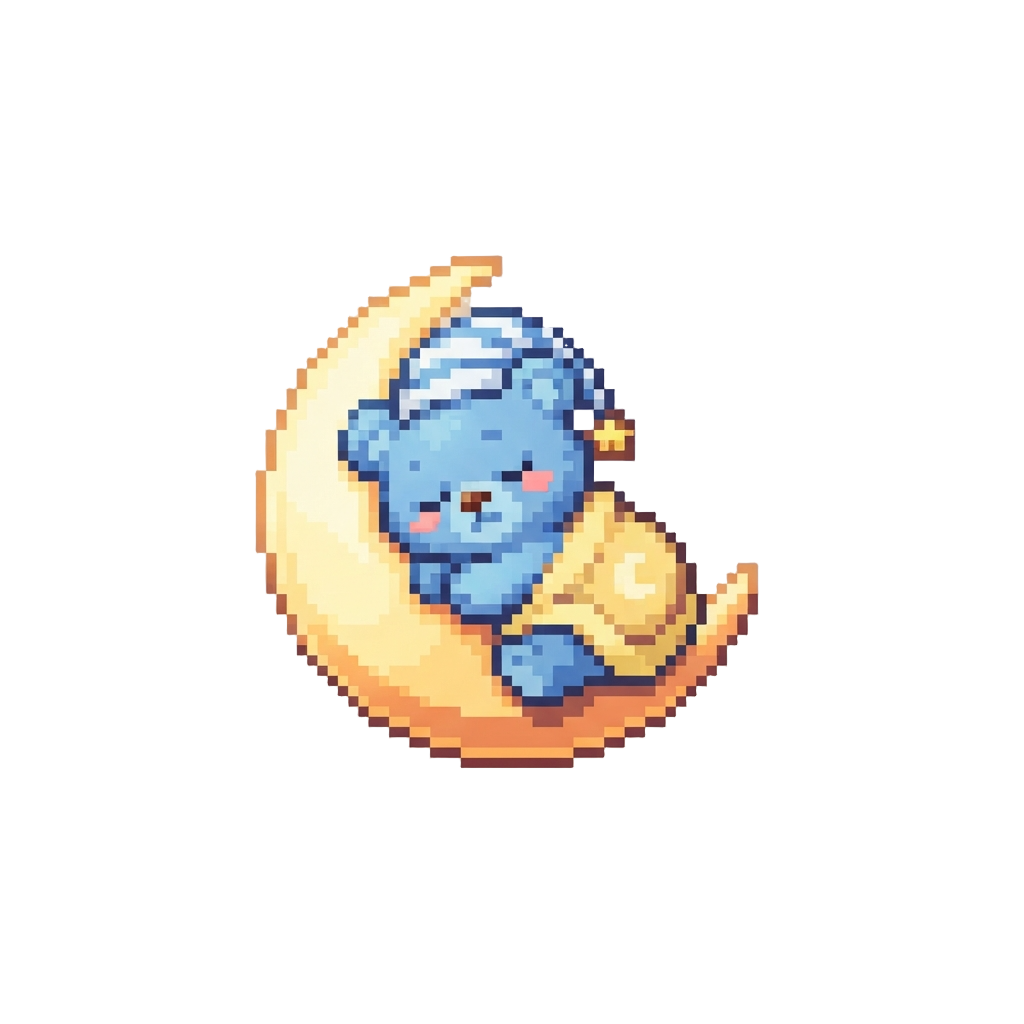 A Baby-blue Bedtime Bear Snoozing on a Glowing Sliver of Moon
