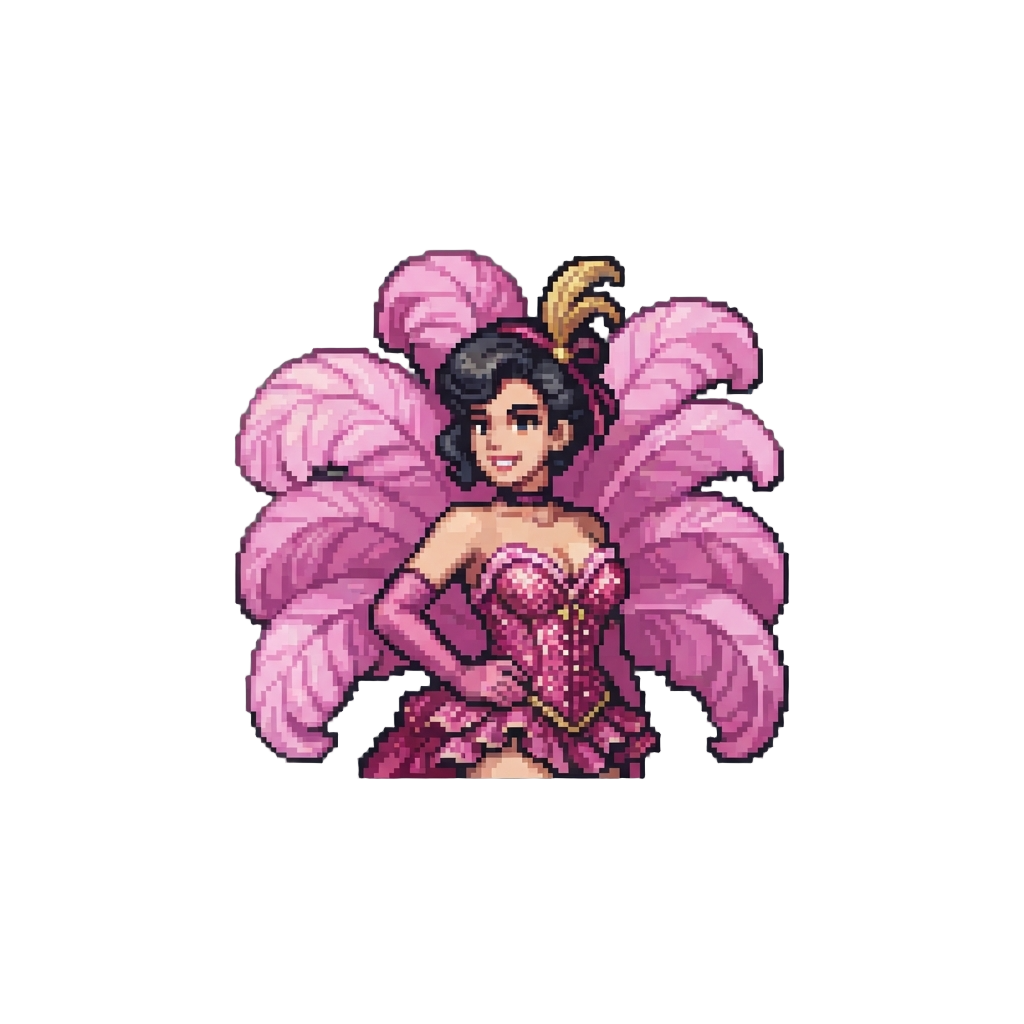 A Lavish Burlesque Dancer Posing Behind Large Pink Ostrich Feathers