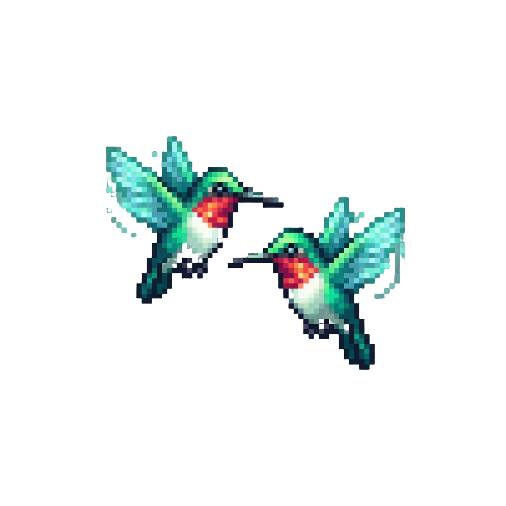 A Pair of Luminous Hummingbird Sprites Fluttering Tiny Iridescent Wings