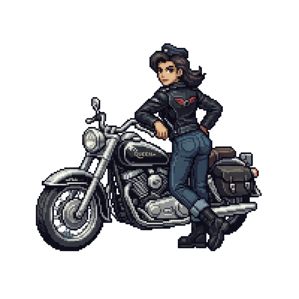 A Vintage 1950s Biker Queen Leaning on a Polished Chrome Motorcycle
