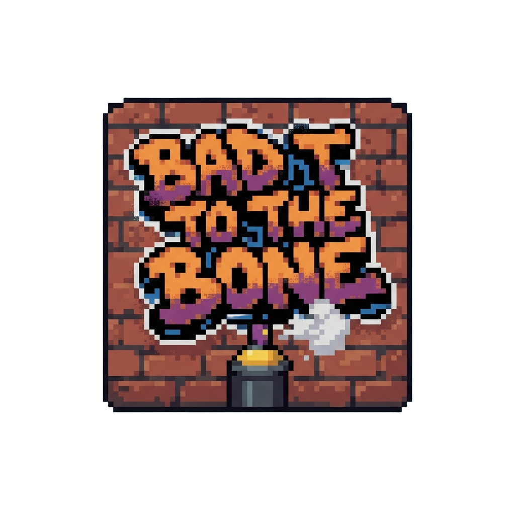 A Bold Graffiti Spray-tag Reading 'bad to the Bone' with a Smoking Bleep Bar