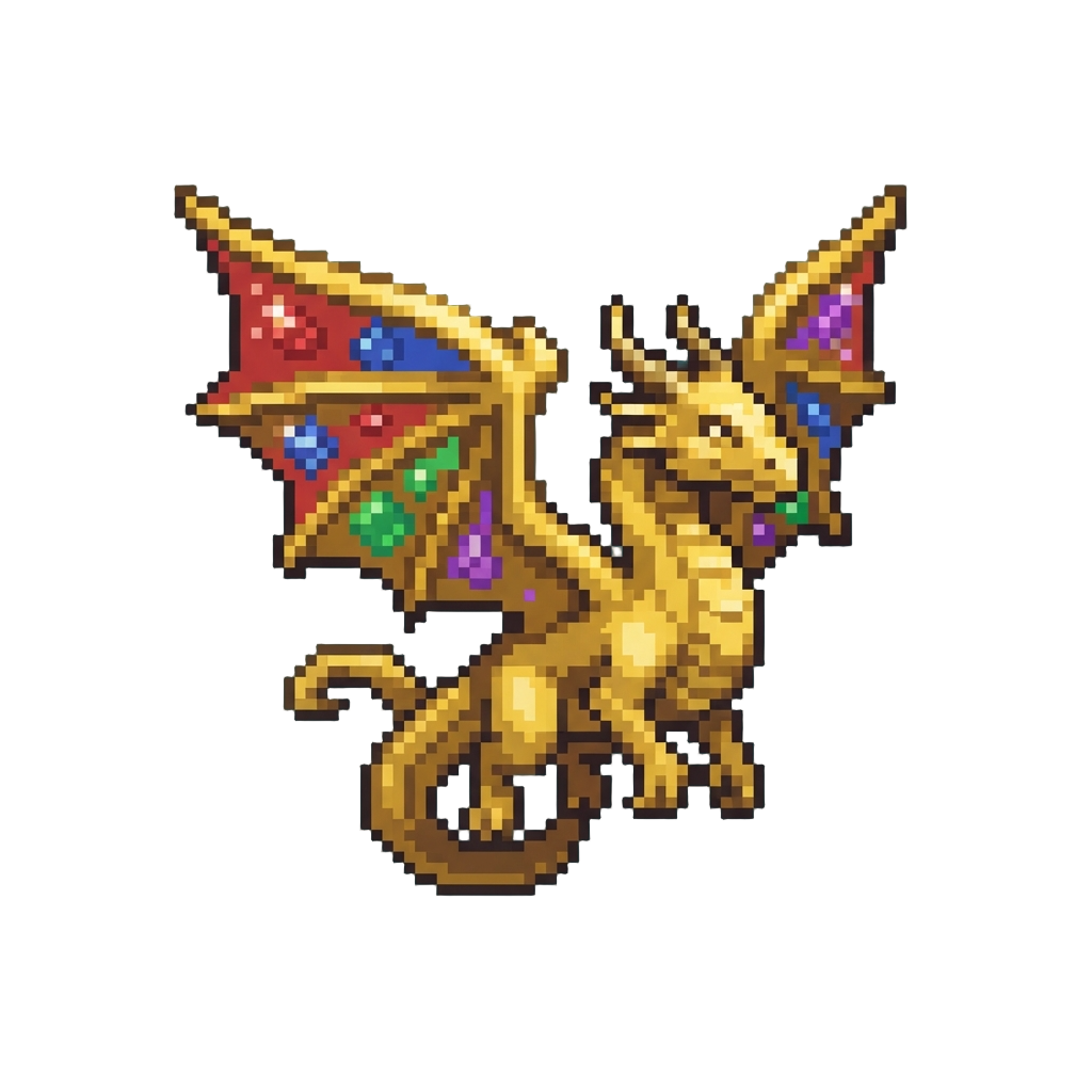 A Gleaming 24-karat Gold Wyvern with Outstretched Jeweled Wings