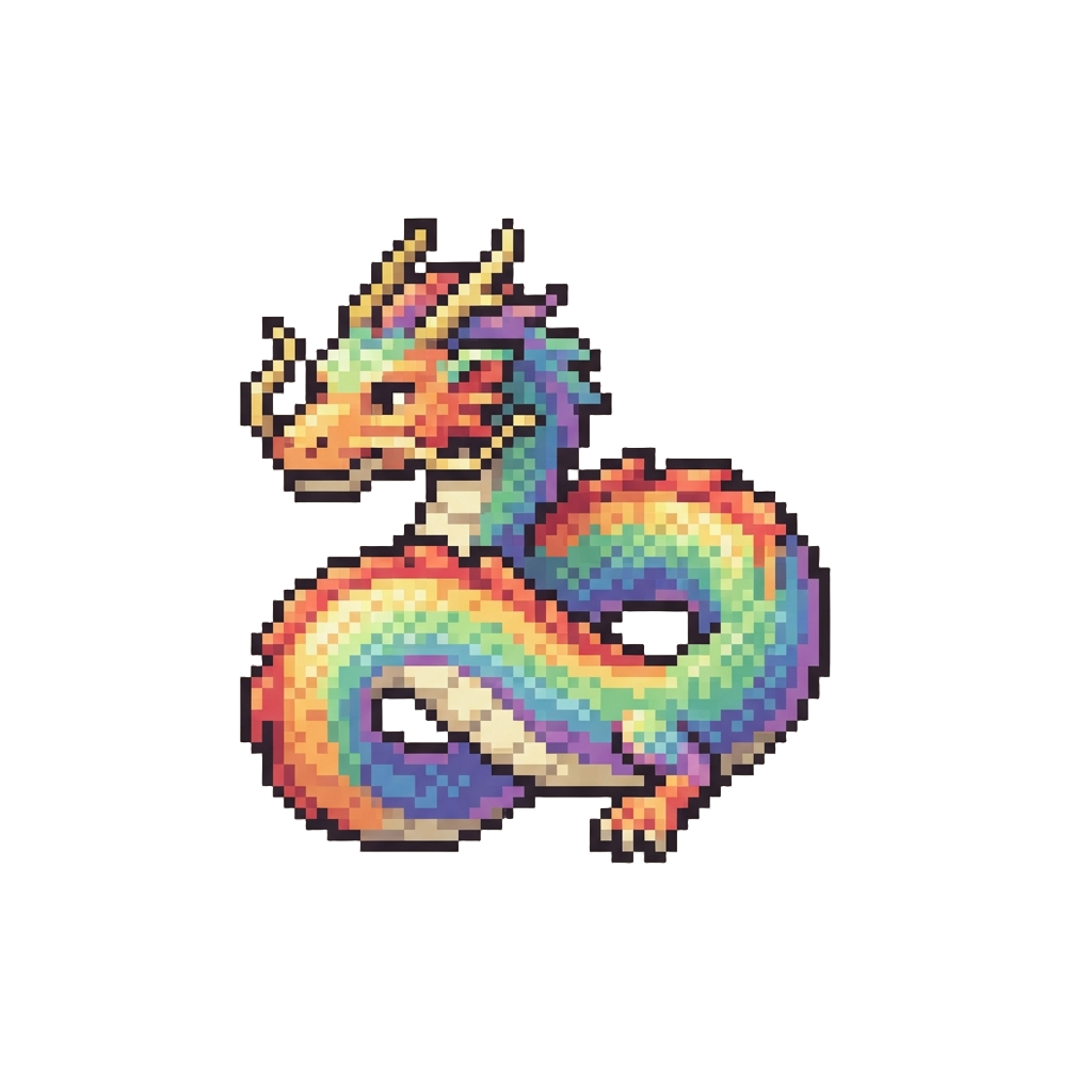 An Iridescent Rainbow Serpentine Eastern Dragon Winding Across the Hips
