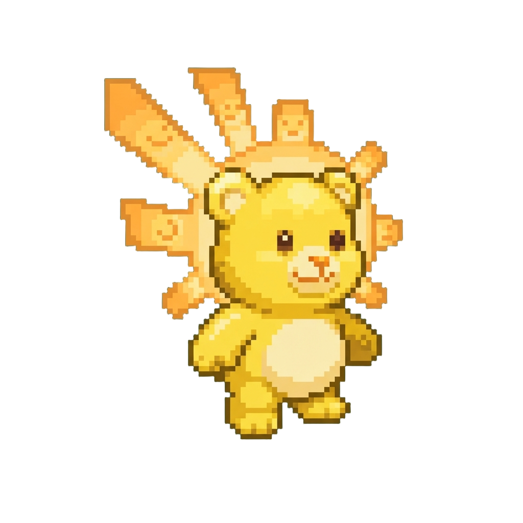 A Vibrant Yellow Sunshine Bear Beaming Radiant Golden Smiley Rays
