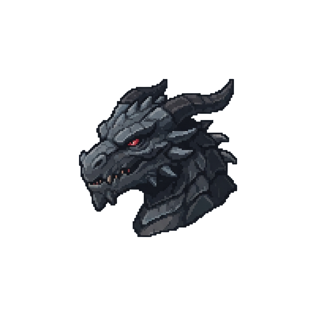 A Menacing Obsidian Dread-dragon with Glowing Crimson Slit Eyes