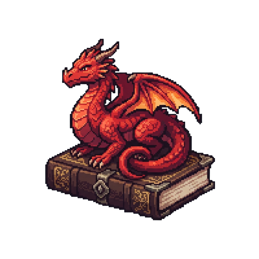 A Classic Scarlet Medieval Fire-dragon Perched Proudly Across the Spine