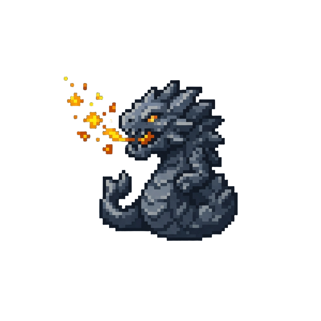 A Jagged Obsidian Sea-monster Spitting Rolling Amber Spark Flares