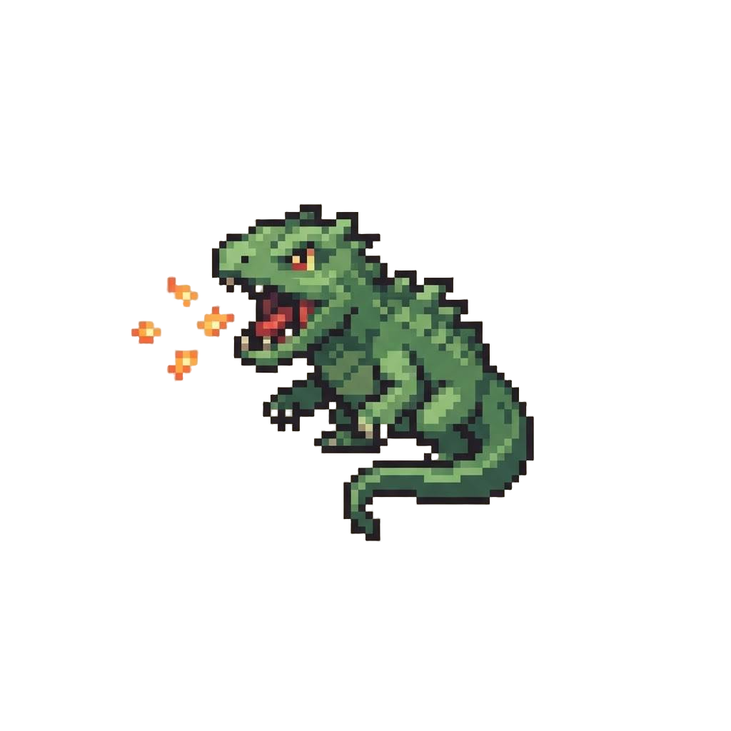 A Roaring Scaly Green Lizard Beast Spitting Tiny Harmless Sparks