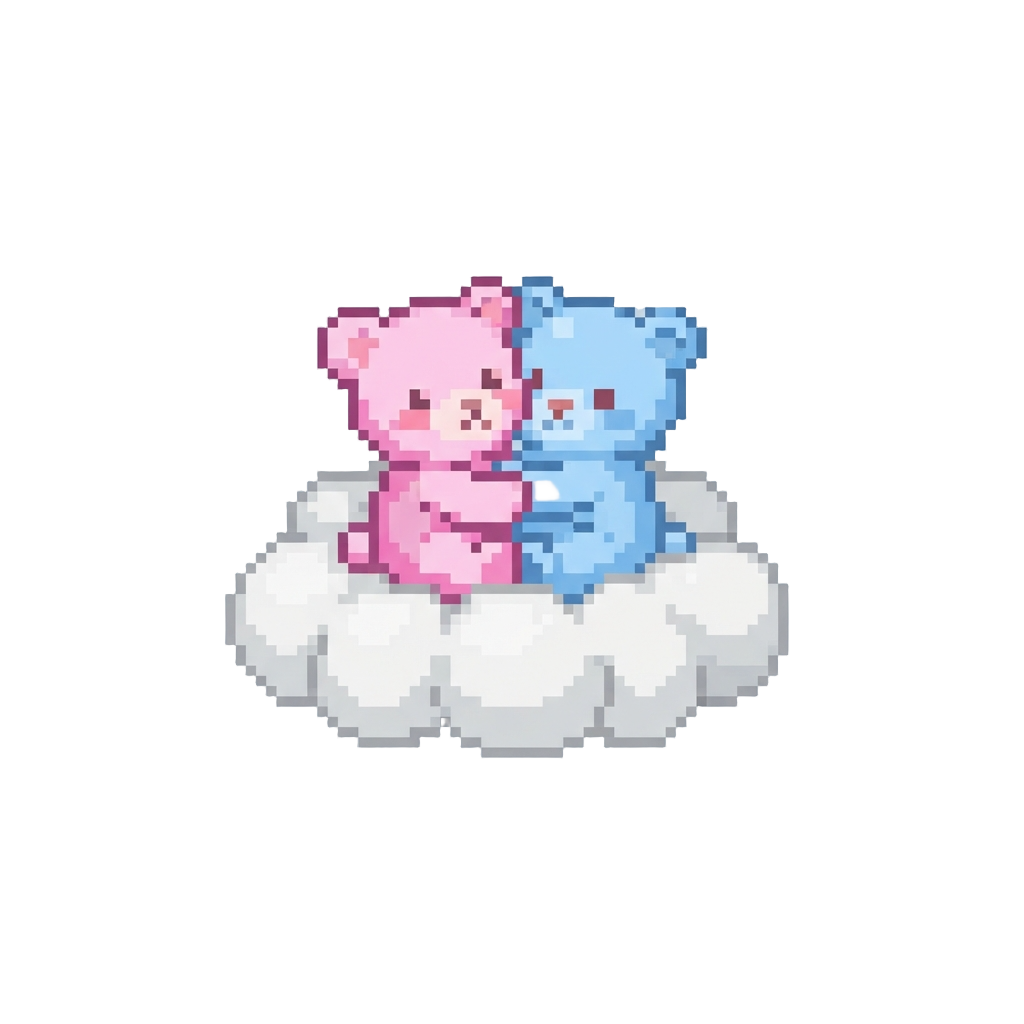 A Pair of Tiny Pastel Bears Hugging on a Fluffy Cotton Cloud