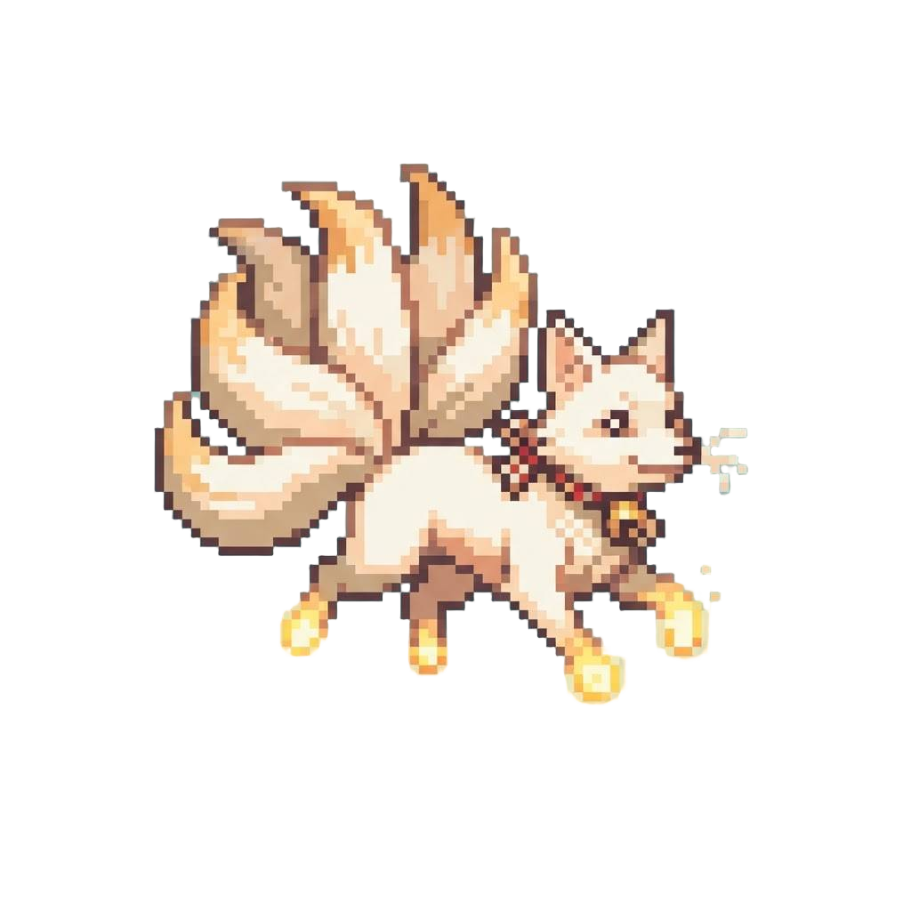 A Shimmering Nine-tailed Kitsune Fox Dancing Around on Glowing Paws
