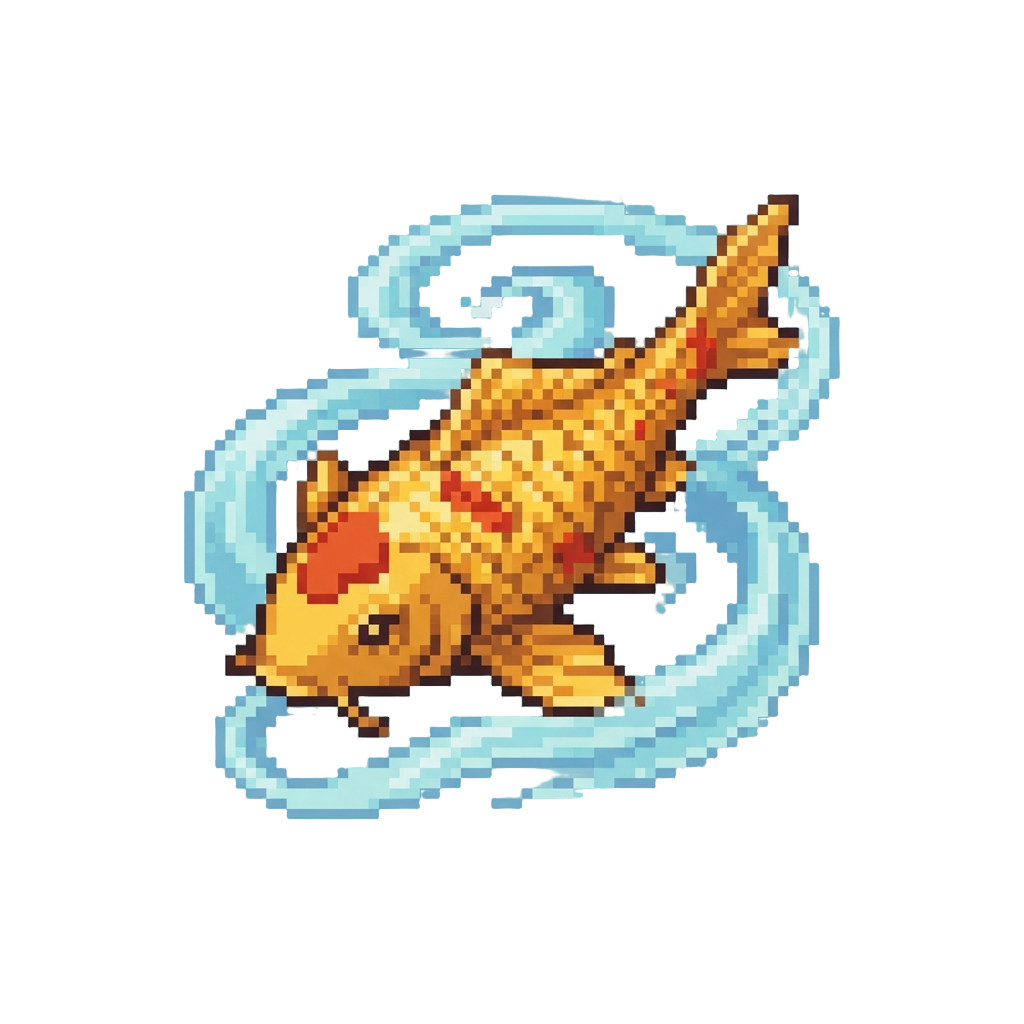 A Golden Koi Fish Swimming Through Gentle Floating Water Ribbons