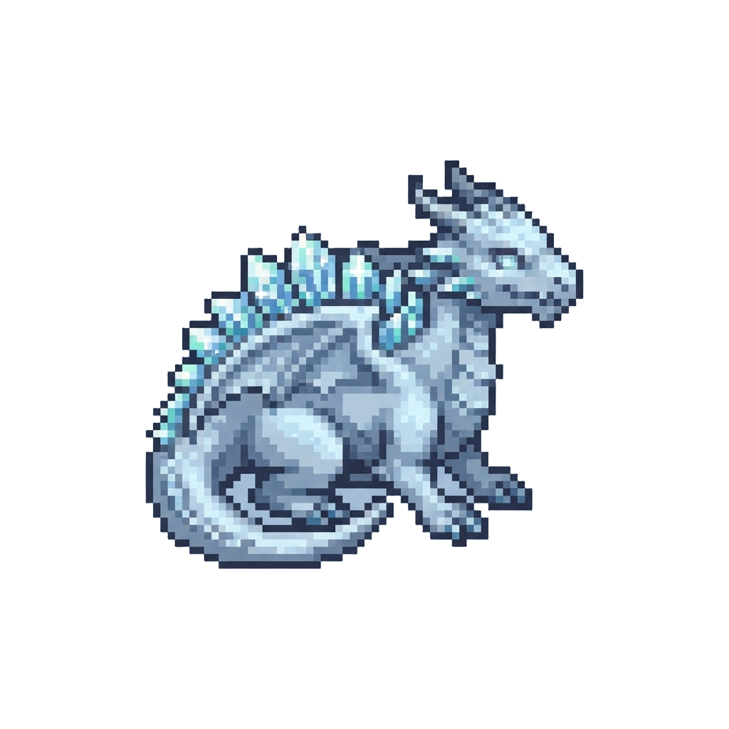 A Silver Frosted Ice-drake with Glittering Crystal Back-spines