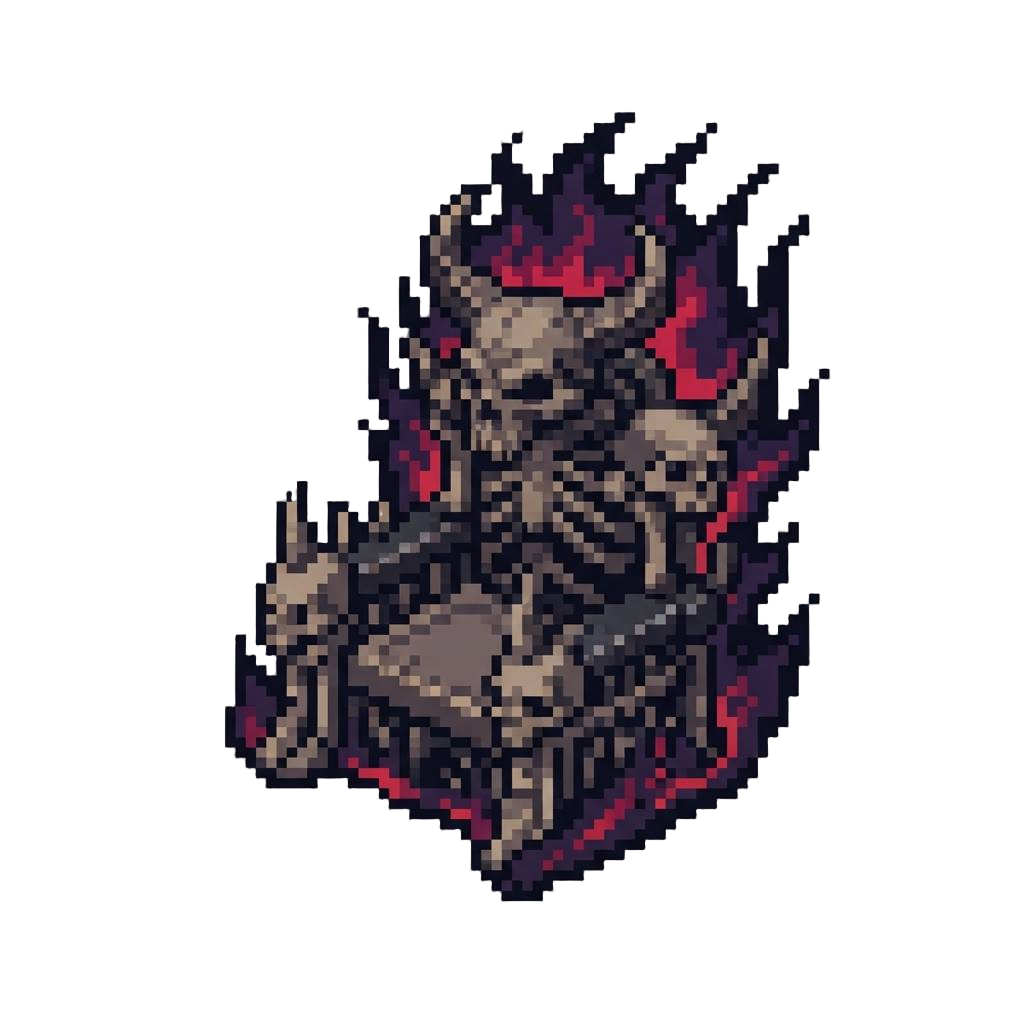A Colossal Demonic Skull Throne Wreathed in Black Hellfire Flames