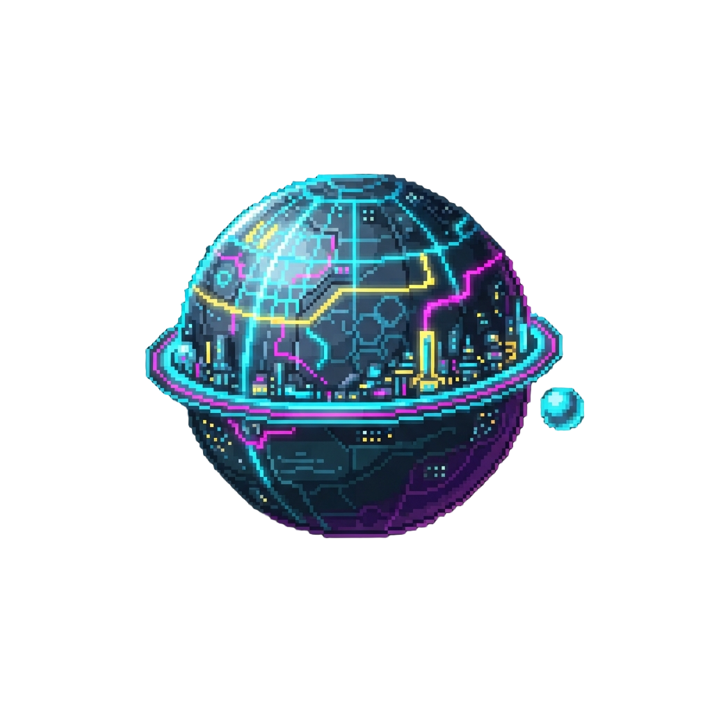 A Dazzling Neon-lit Cyber Planet