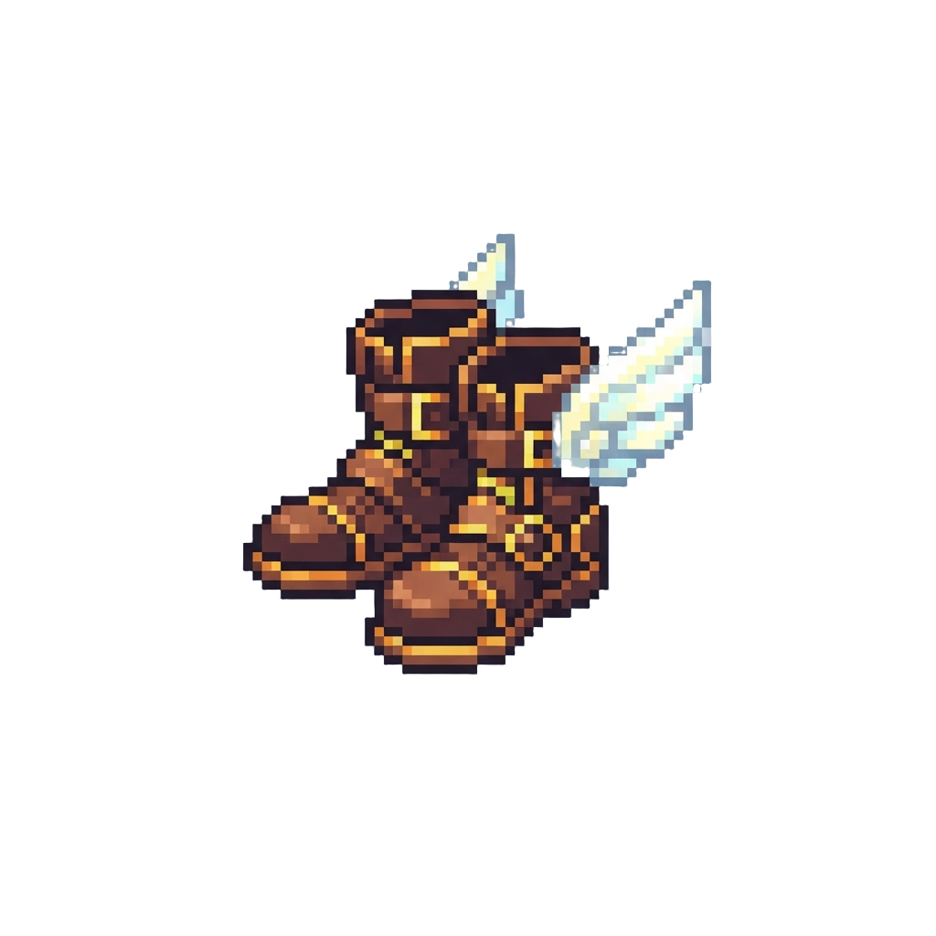 A Pair of Glowing Winged Boots Floating in Midair