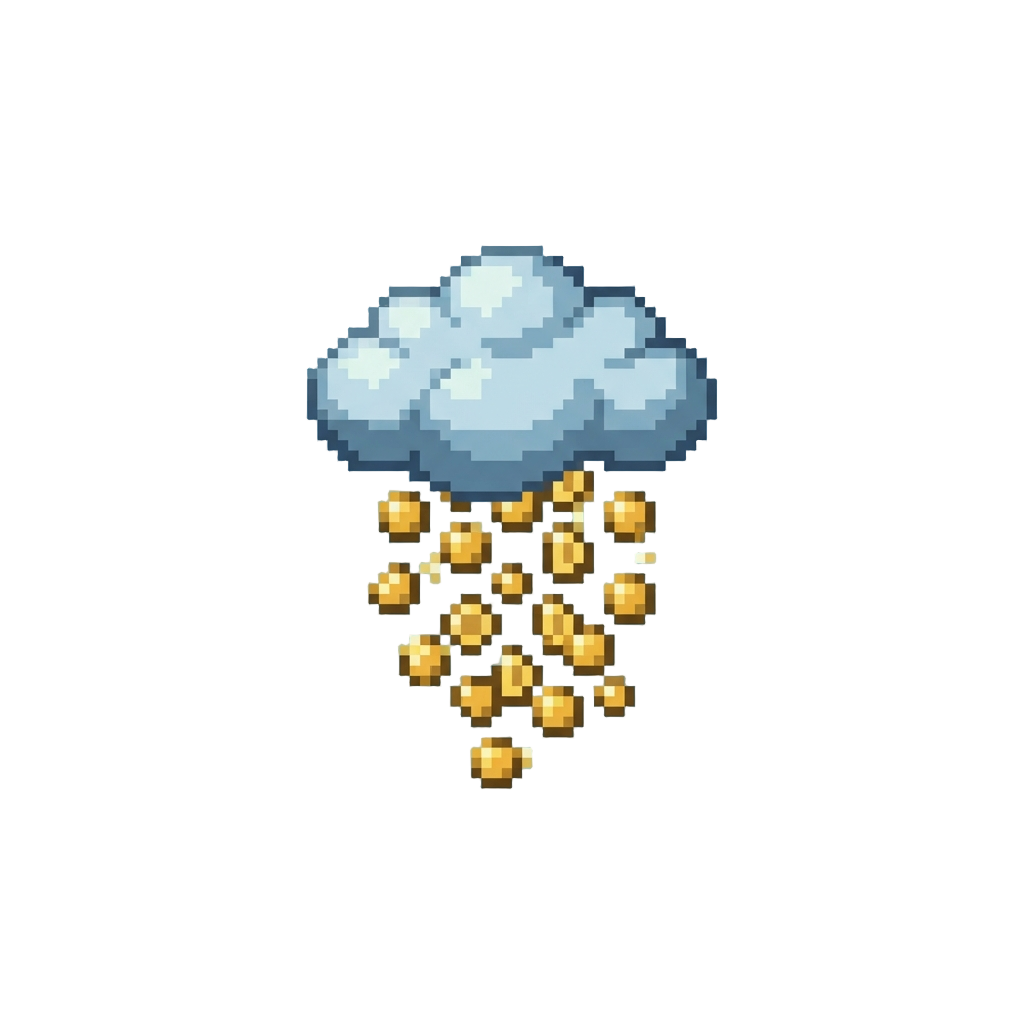 A Tiny Hovering Cloud Pouring a Shower of Gold Coins