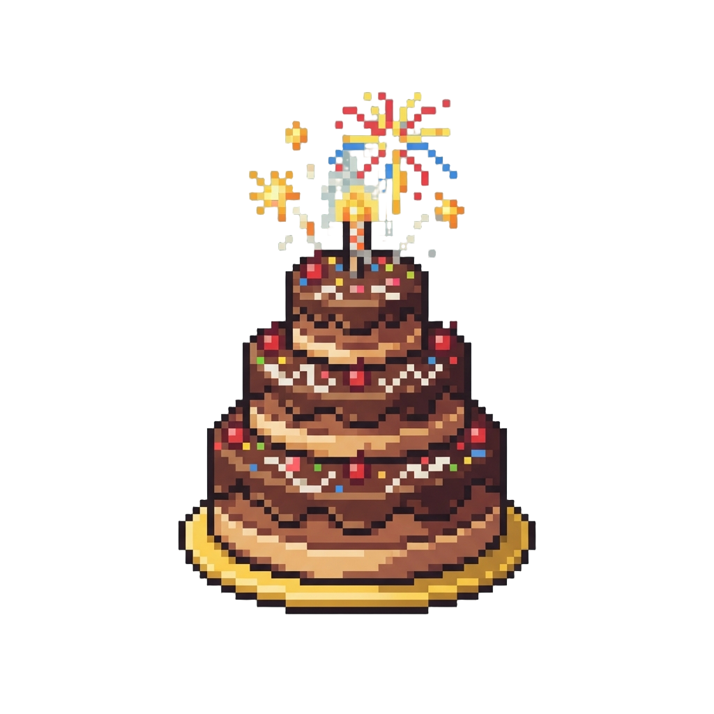 A Towering Giant Three-tiered Chocolate Cake with Fireworks
