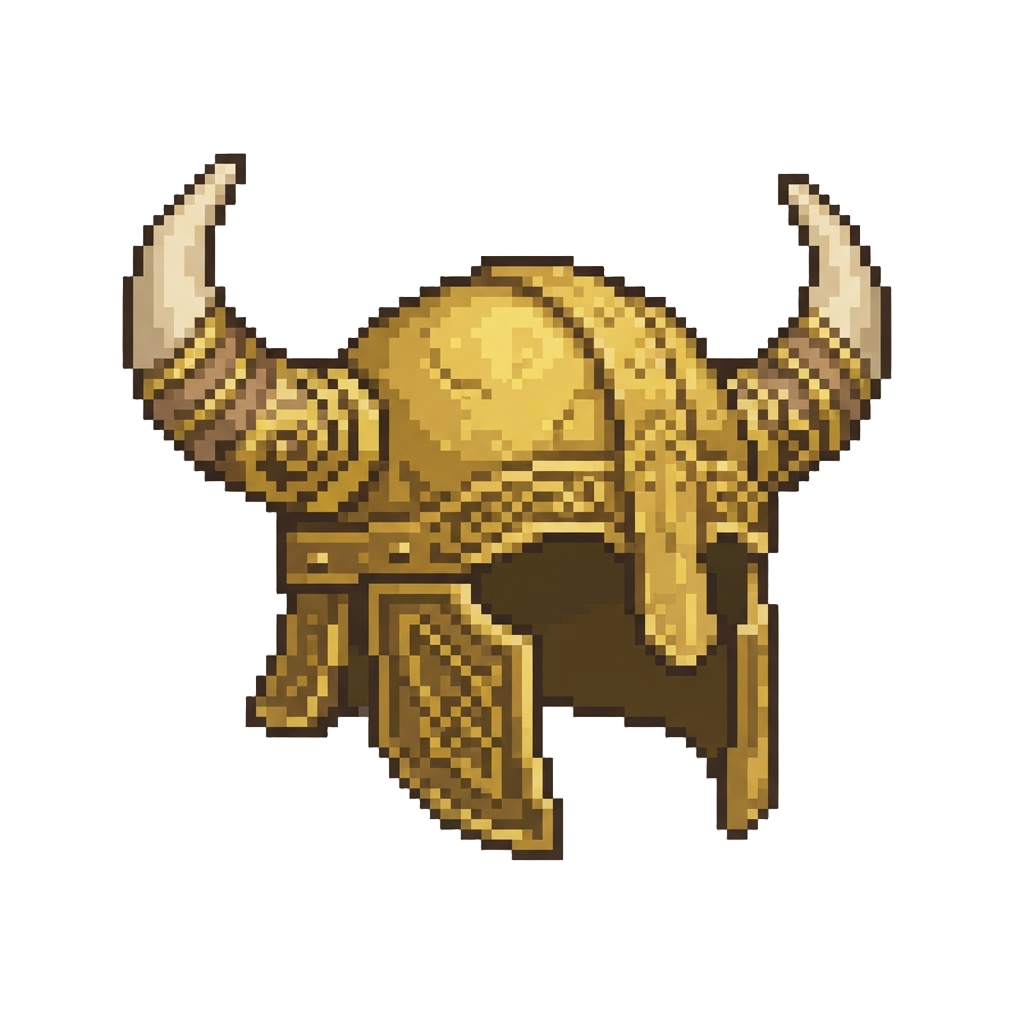 An Ancient Golden Viking Helmet with Ornate Horns