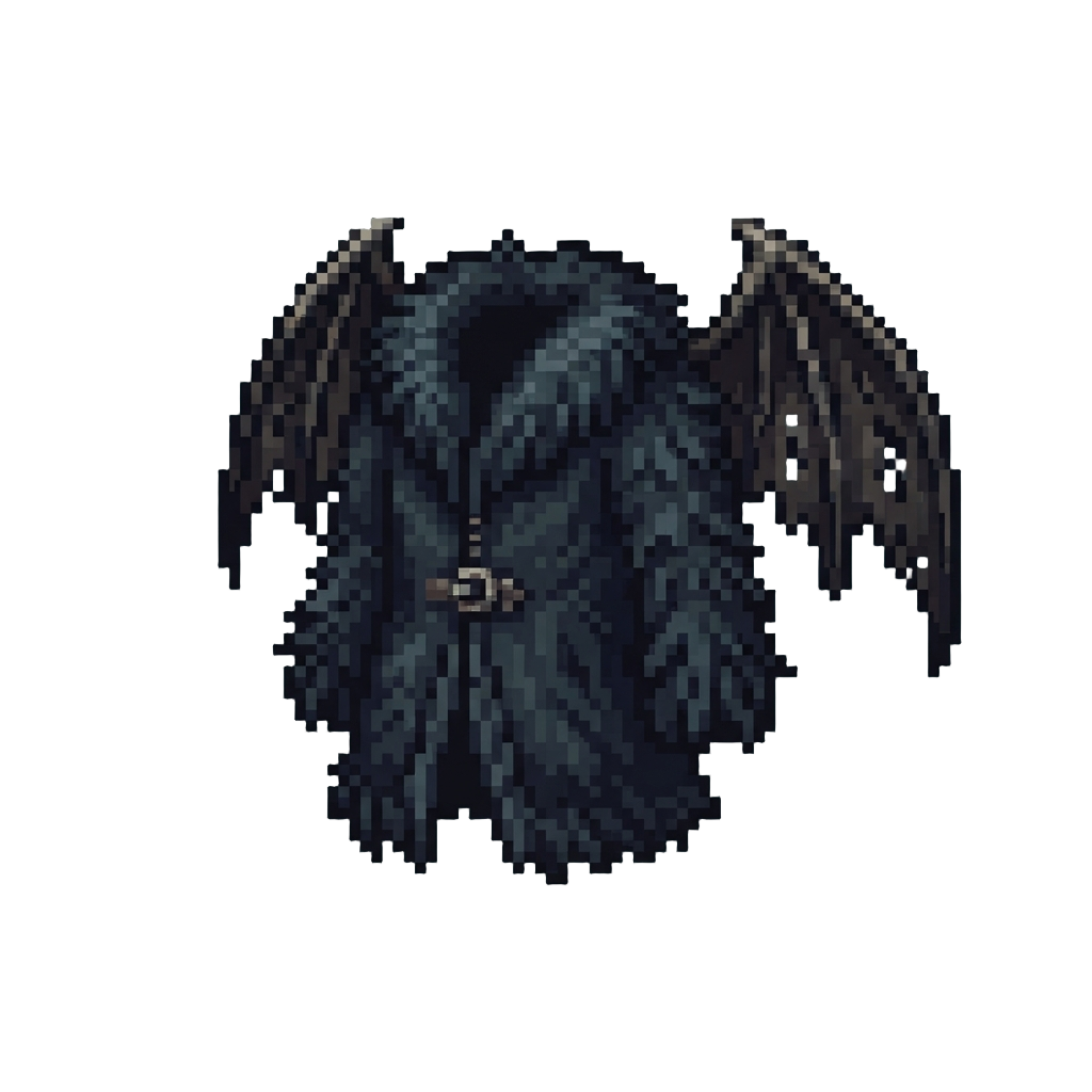 A Deep Raven Fur Coat with Torn Midnight Leather Wings