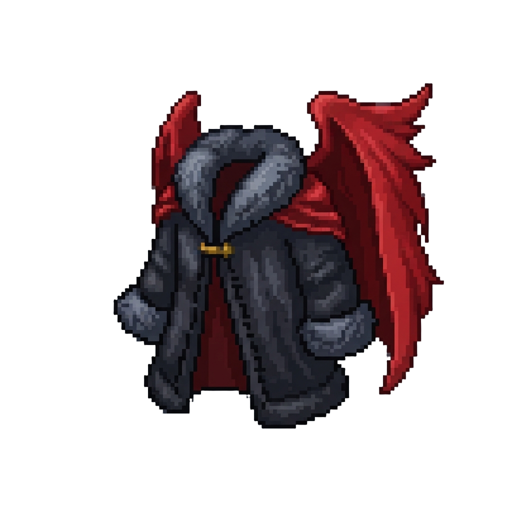 A Midnight-black Fur Coat with Blood-red Velvet Cape Wings