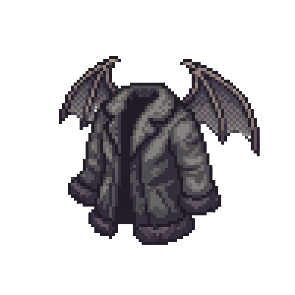 A Shadow-gray Fur Coat with Translucent Shadow-bat Wings