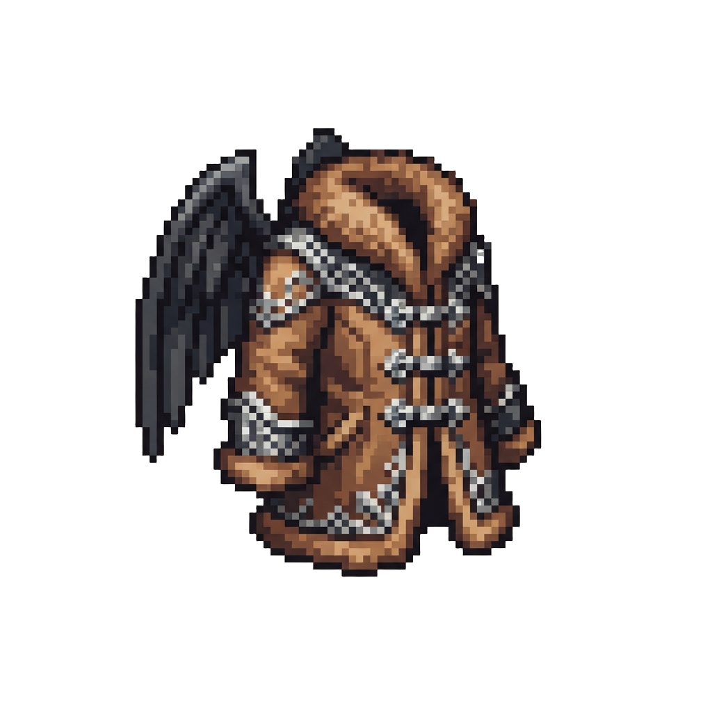 A Timber-brown Fur Coat with Gothic Silver Accents and Black Wings