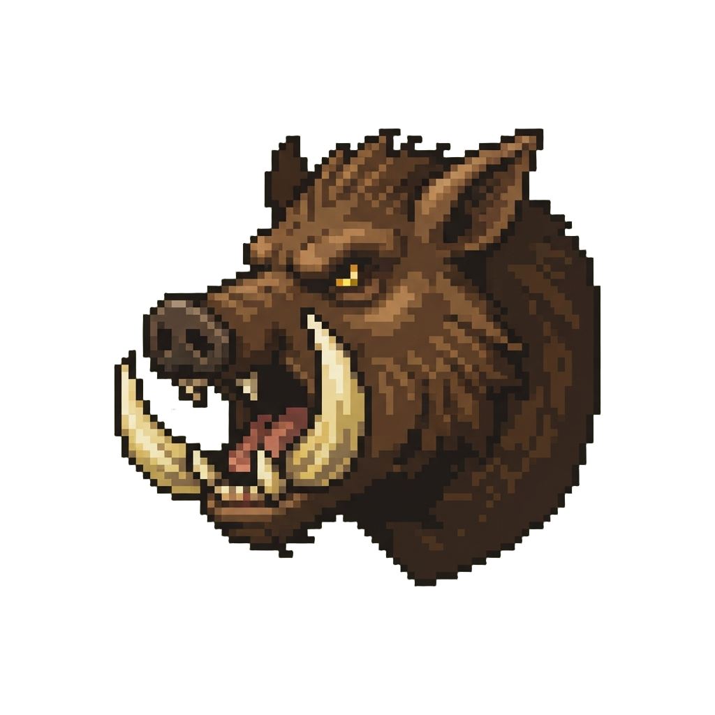 A Colossal Roaring Boar Head with Huge Protruding Tusks