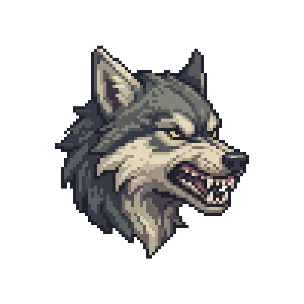 A Colossal Snarling Wolf Head with Sharp Fangs and Detailed Fur