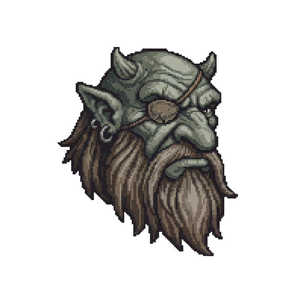 A Colossal Nordic Troll Head with Deep Wrinkles and a Long Flowing Beard