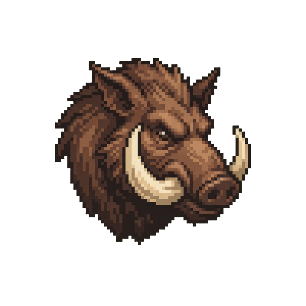 A Colossal Charging Boar Head with Massive Curved Tusks