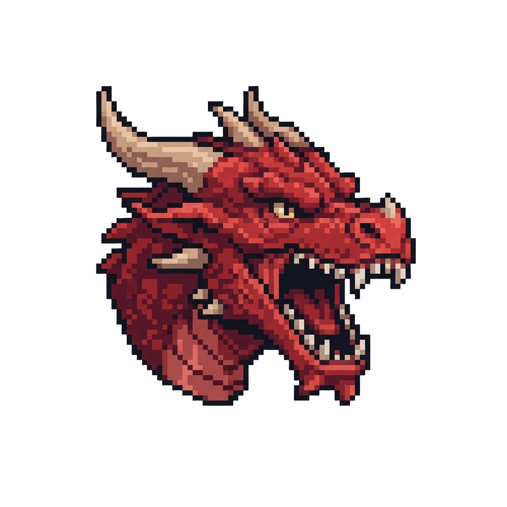 A Colossal Roaring Dragon Head with Sharp Horns and Rows of Teeth