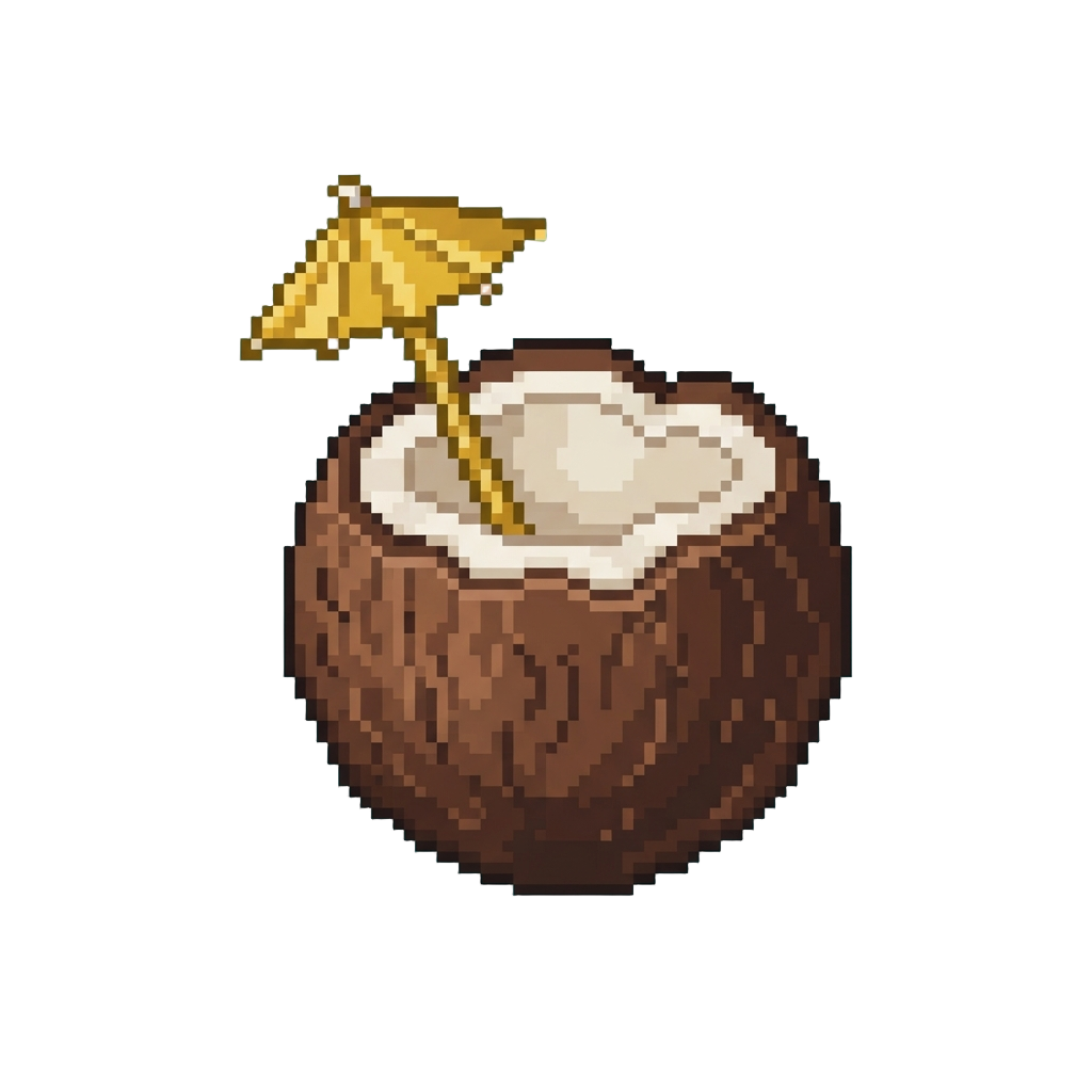 A Freshly Cracked Coconut with a Golden Umbrella Straw