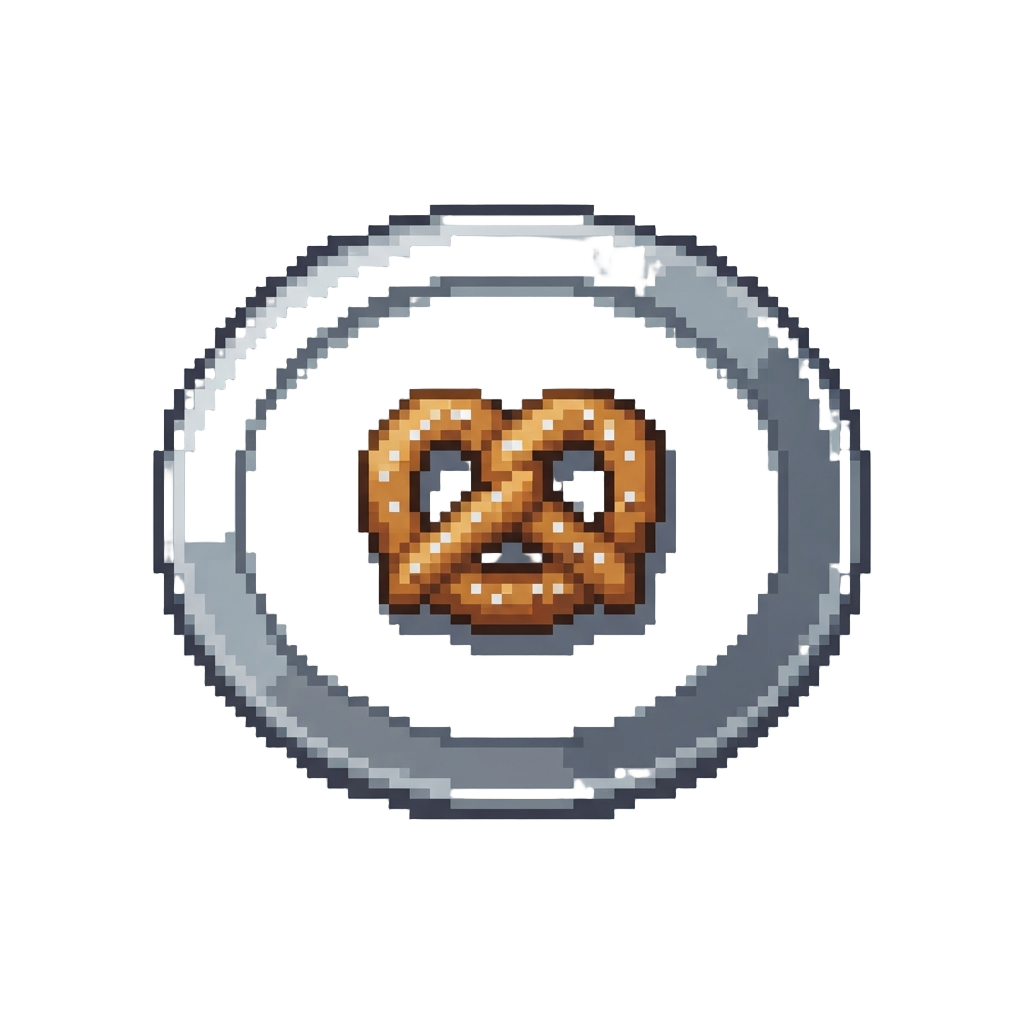 A Single Tiny Dry Salted Pretzel on a Huge Silver Tray