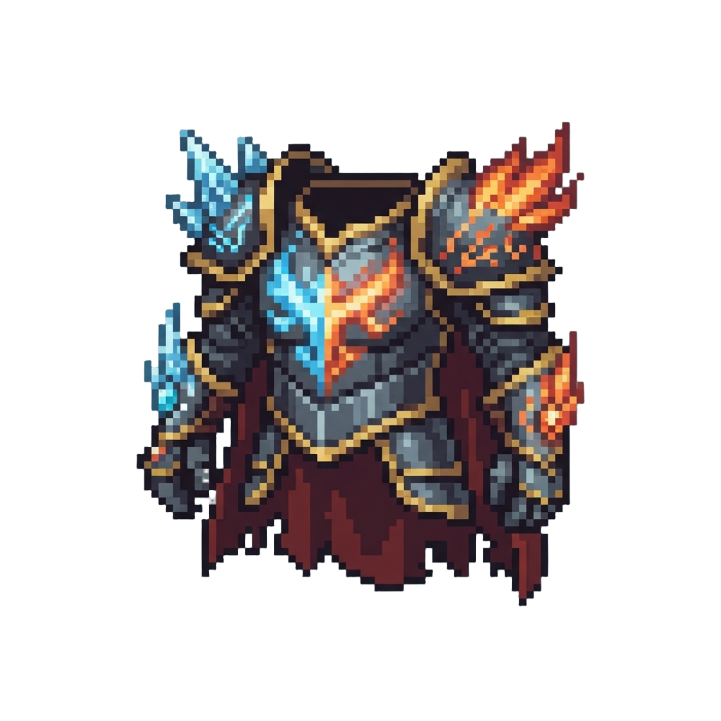 Frost-fire Dual-elemental Thor Armor Tailored to @image1's Visual Identity