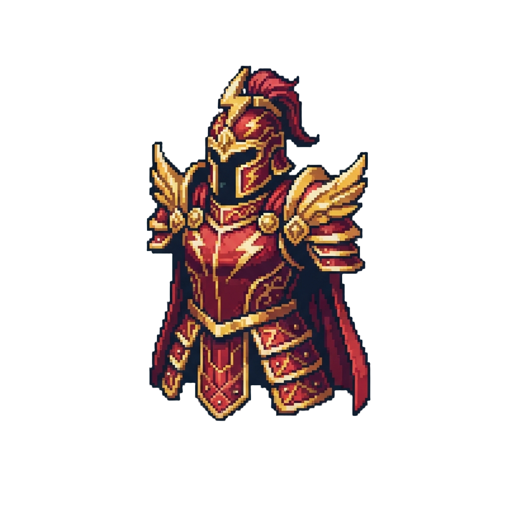 Crimson and Gold Regal Thunder God Armor Infused with @image1's Personal Design Motifs